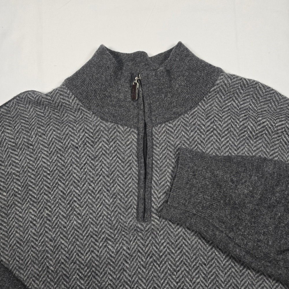 Iceland Mens XXL Wool Blend Quarter Zip‎ Sweater Herringbone Gray Made in Italy